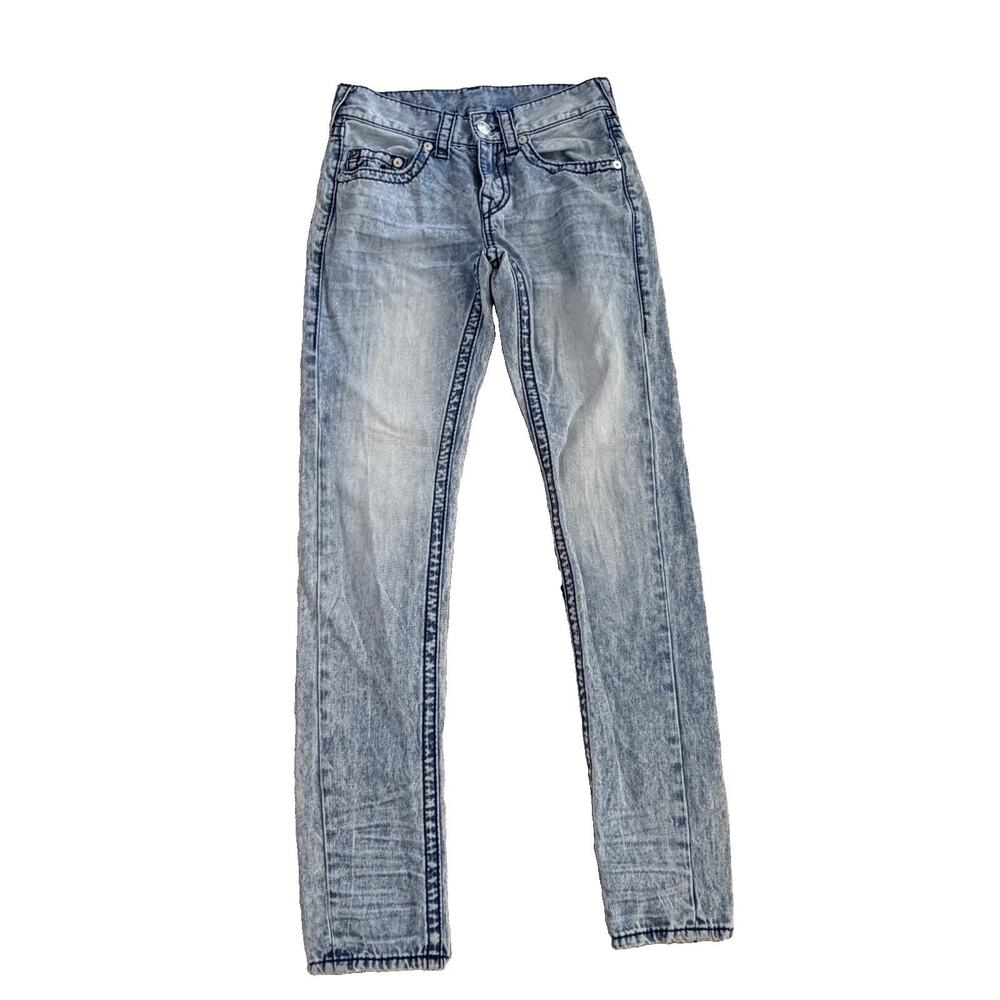 True Religion Men's Horseshoe Logo Pocket Denim Skinny Light Acid Wash Jeans 28